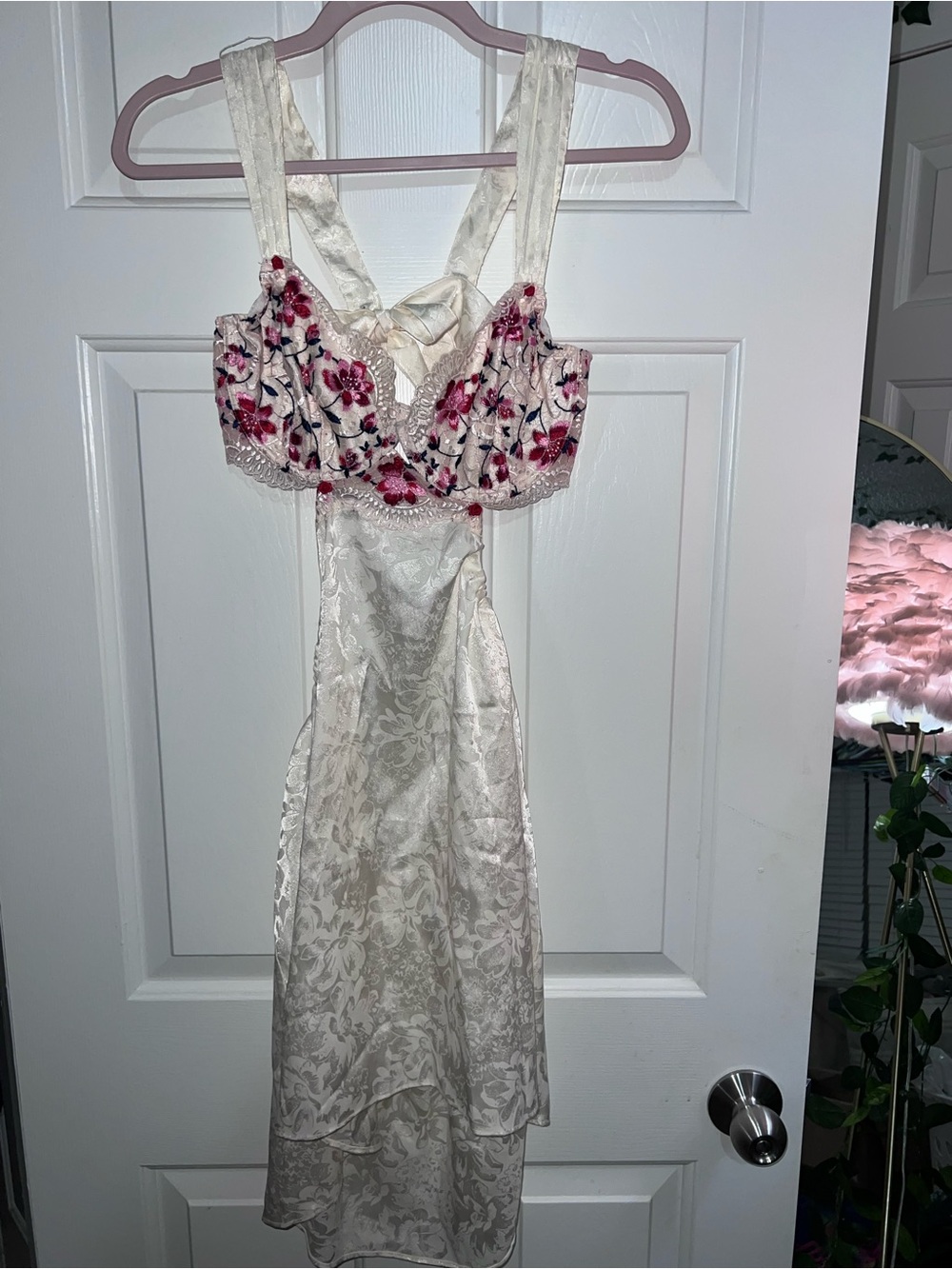 For Love & Lemons Ivory Jacquard Slip Dress